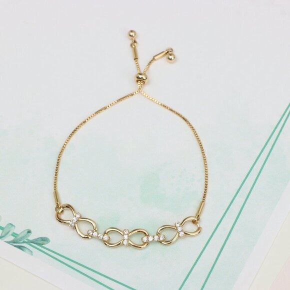 Elegant Rose Gold Infinity Bracelet in Cubic Zirconia, Adjustable Size, XPAB0606 - Picture 8 of 11